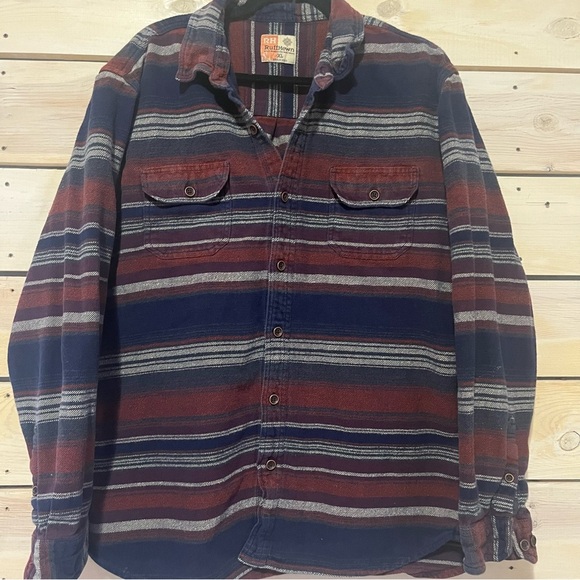 Ruff Hewn Other - Ruff Hewn Red & Blue Striped Long Sleeve Flannel 2 Pocket Shirt Size XL